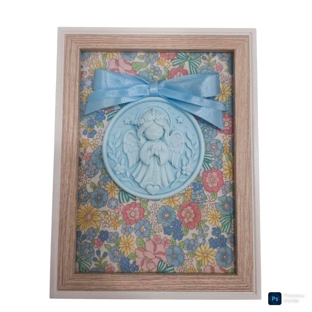 Cuadro Medallón Ángel de la Guarda Azul