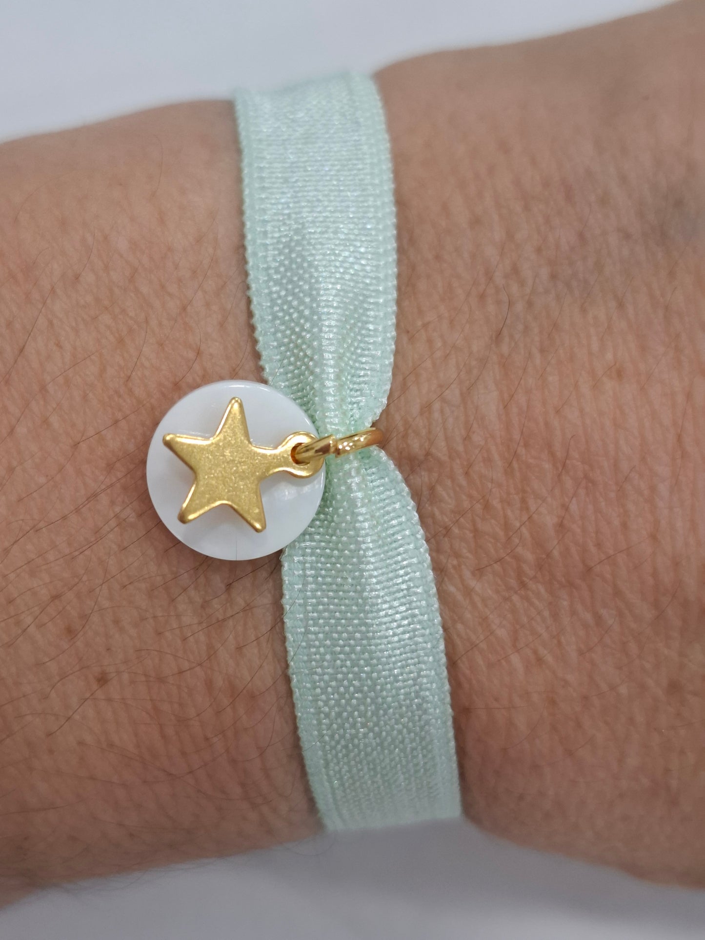 Pulsera terciopelo ELÁSTICO NÁCAR Y ESTRELLA ACERO INOXIDABLE