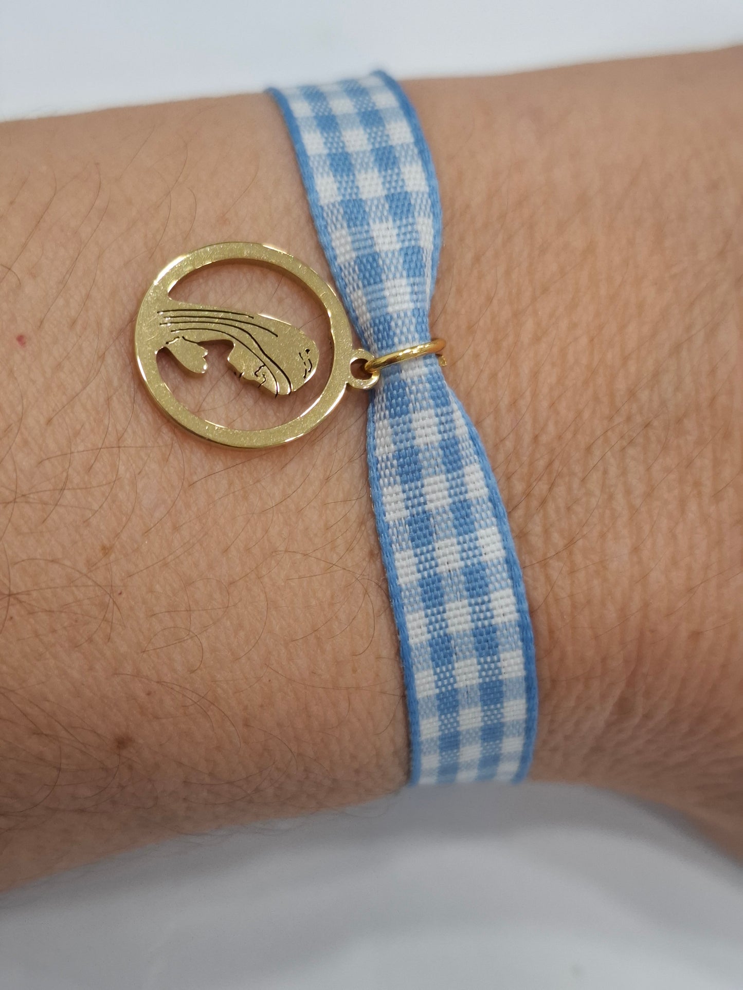 Pulsera cuadro Vichy VIRGEN NIÑA ACERO INOXIDABLE