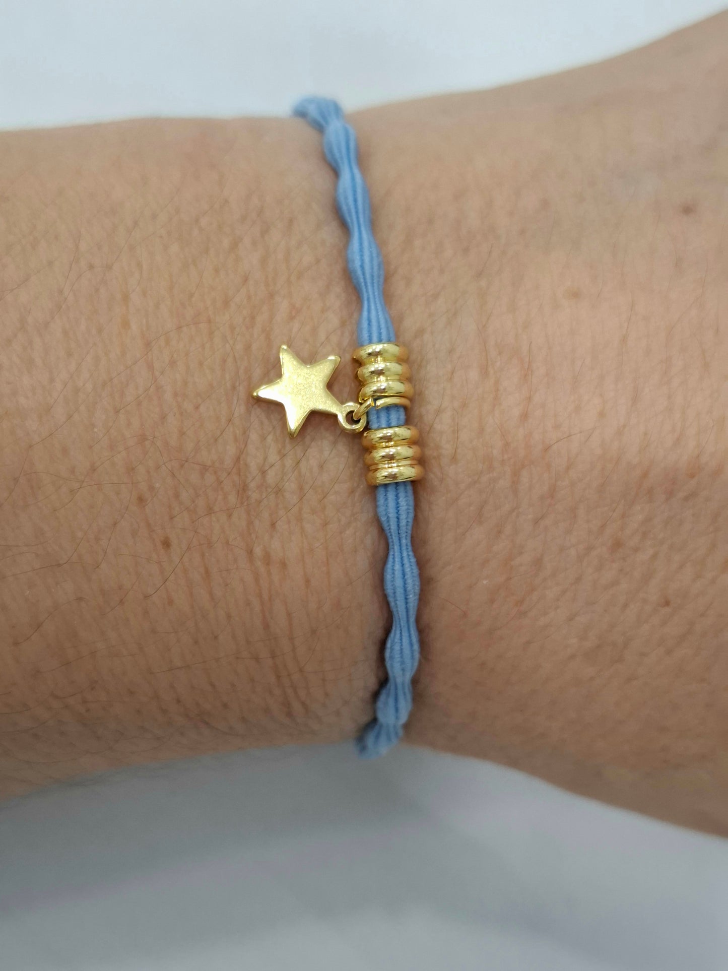 Pulsera goma rizada ESTRELLA ACERO INOXIDABLE