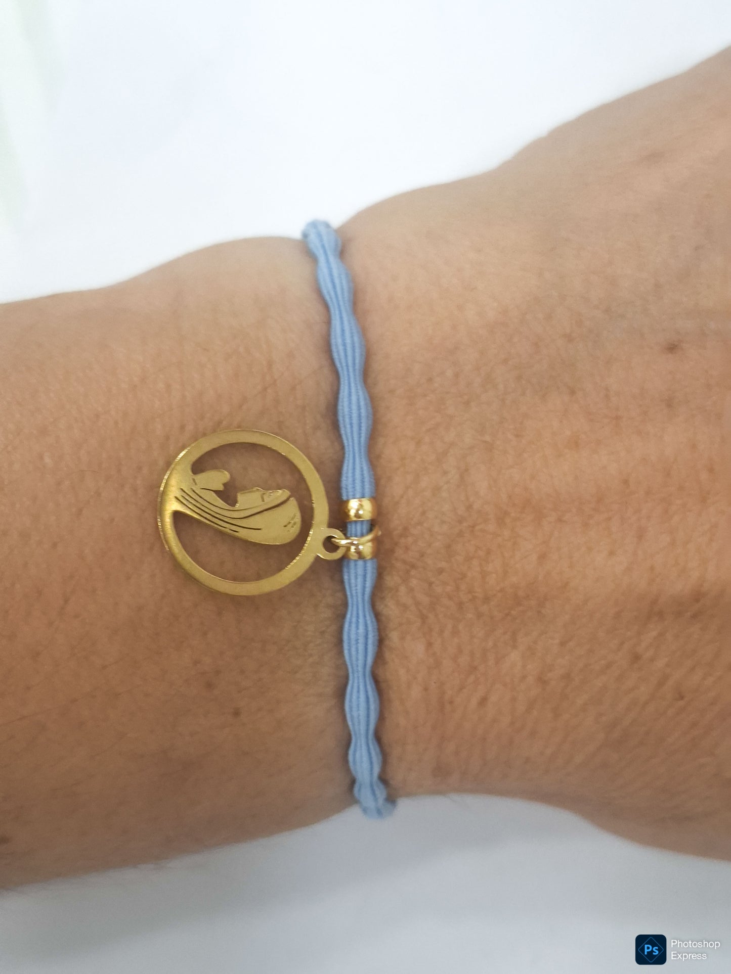 Pulsera goma rizada VIRGEN NIÑA ACERO INOXIDABLE