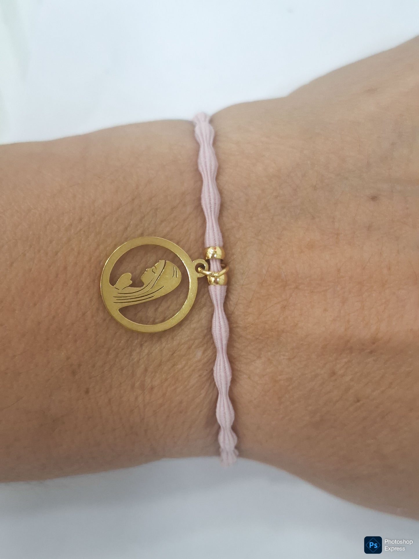 Pulsera goma rizada VIRGEN NIÑA ACERO INOXIDABLE