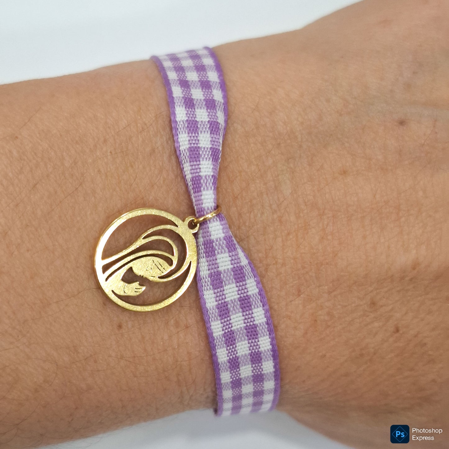 Pulsera cuadro Vichy VIRGEN NIÑA ACERO INOXIDABLE