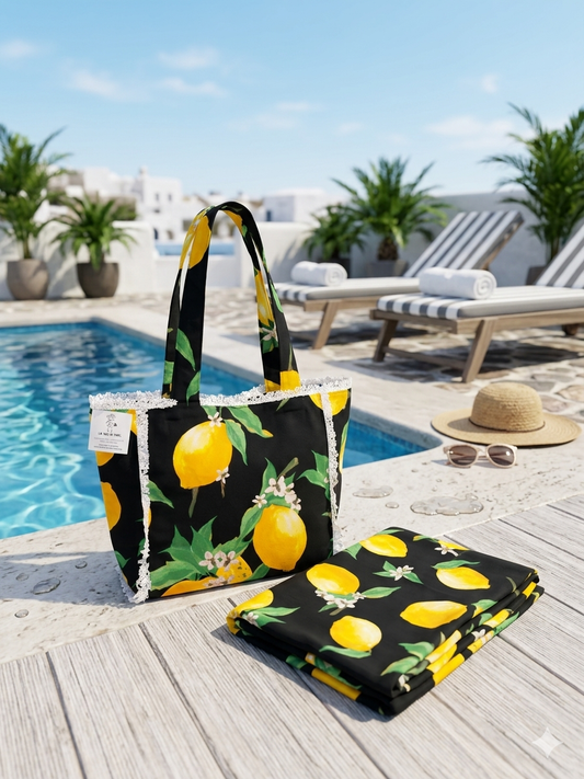 Conjunto Bolso y toalla pareo LIMONES NEGRA