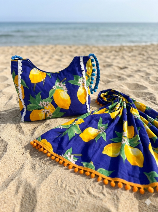 Conjunto Bolso y toalla pareo LIMONES AZULONA