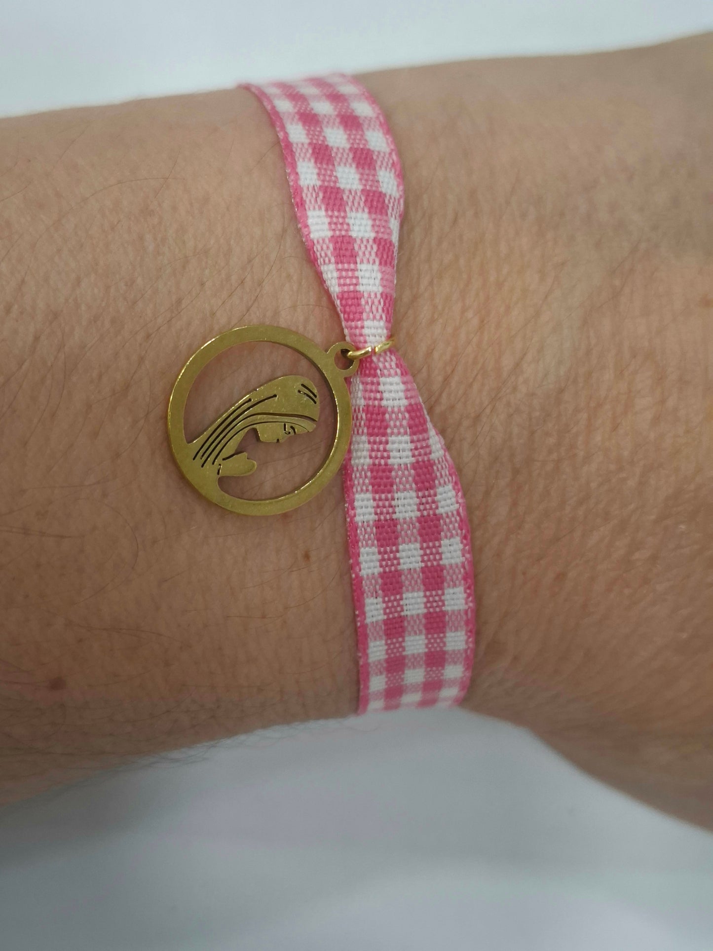Pulsera cuadro Vichy VIRGEN NIÑA ACERO INOXIDABLE
