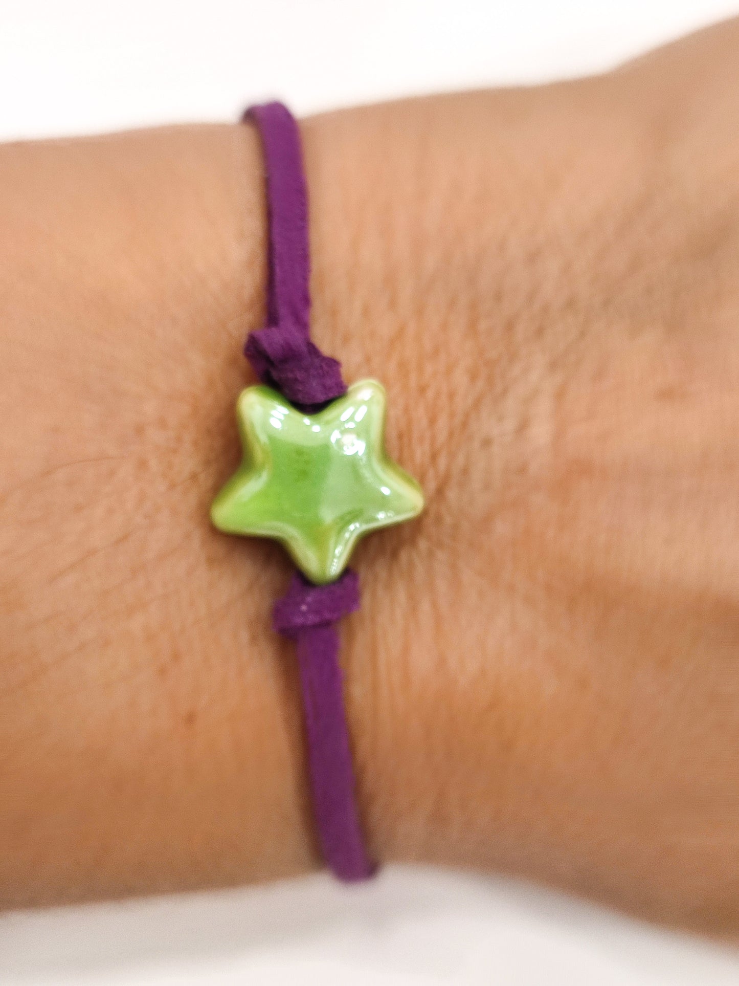 Pulsera ESTRELLA cerámica cordón ante