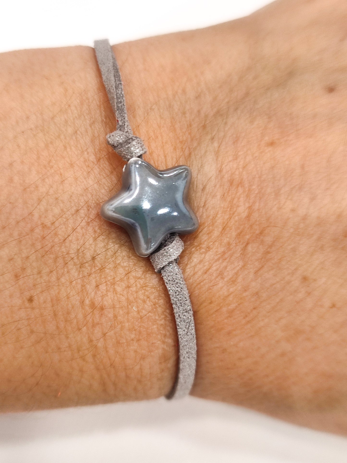 Pulsera ESTRELLA cerámica cordón ante