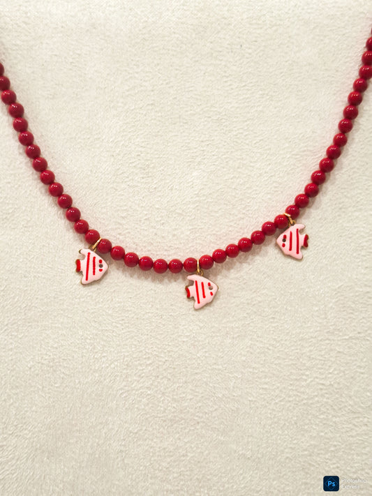 Collar bolitas rojo Peces
