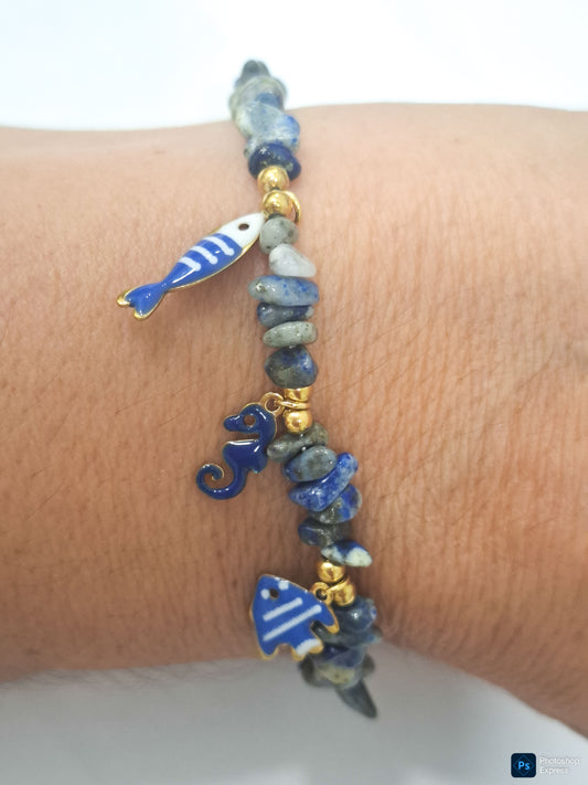 Pulsera piedras LAPIZLÁZULI y acero