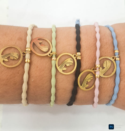 Pulsera goma rizada VIRGEN NIÑA ACERO INOXIDABLE
