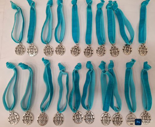 Lote completo 20 pulseras terciopelo ELÁSTICO NIÑA COMUNIÓN turquesas