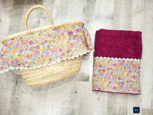 Cesto y toalla FUCSIA personalizada con nombre