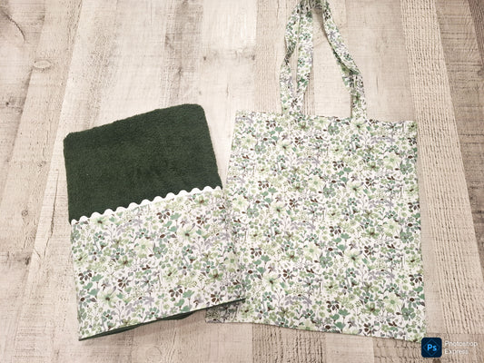Tote y toalla VERDE personalizada con nombre