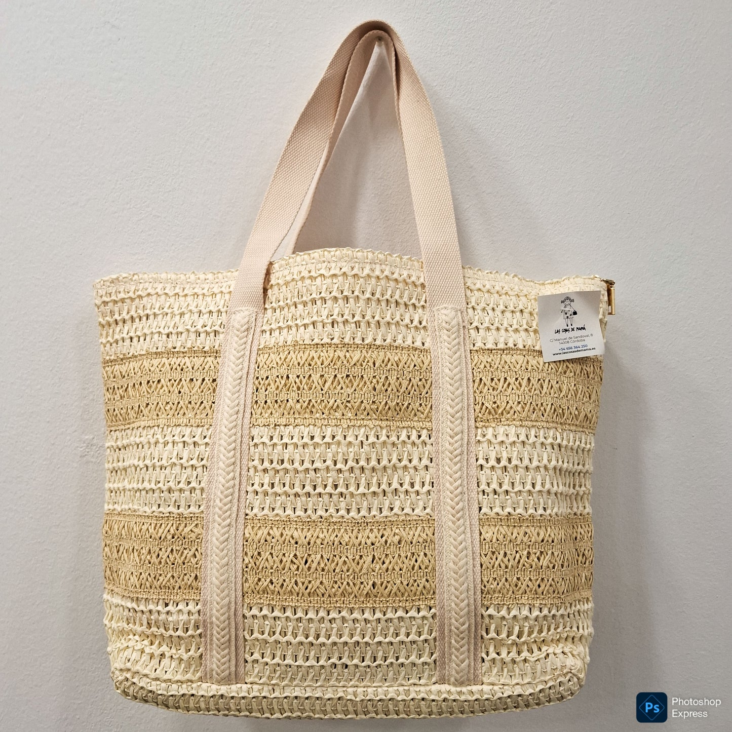 Bolso RAFIA beige y blanco