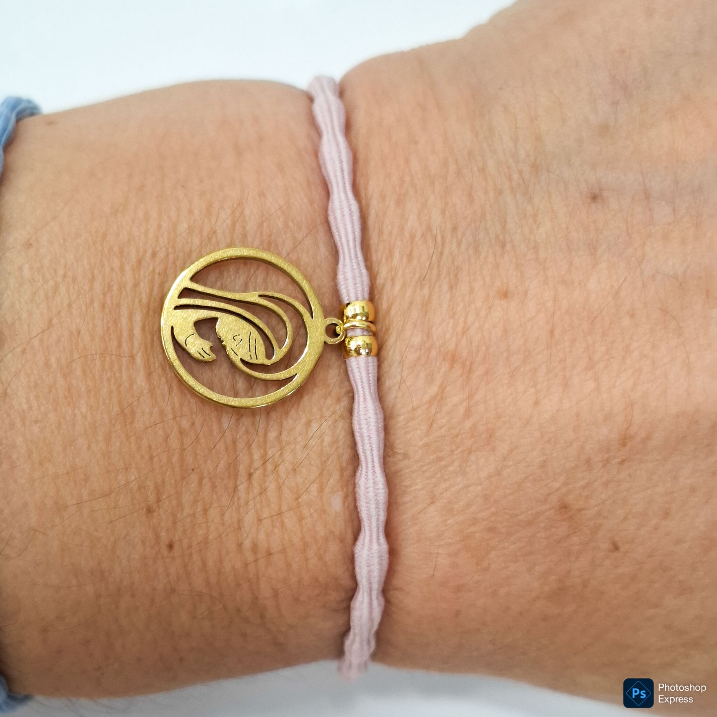 Pulsera goma rizada VIRGEN NIÑA ACERO INOXIDABLE