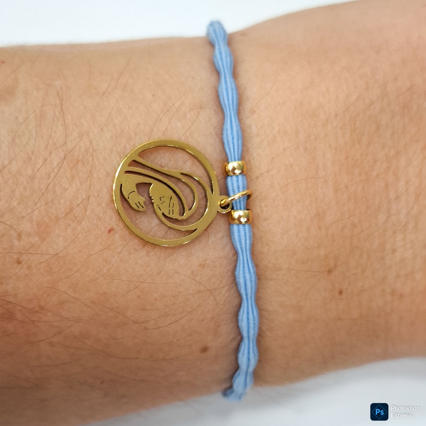 Pulsera goma rizada VIRGEN NIÑA ACERO INOXIDABLE