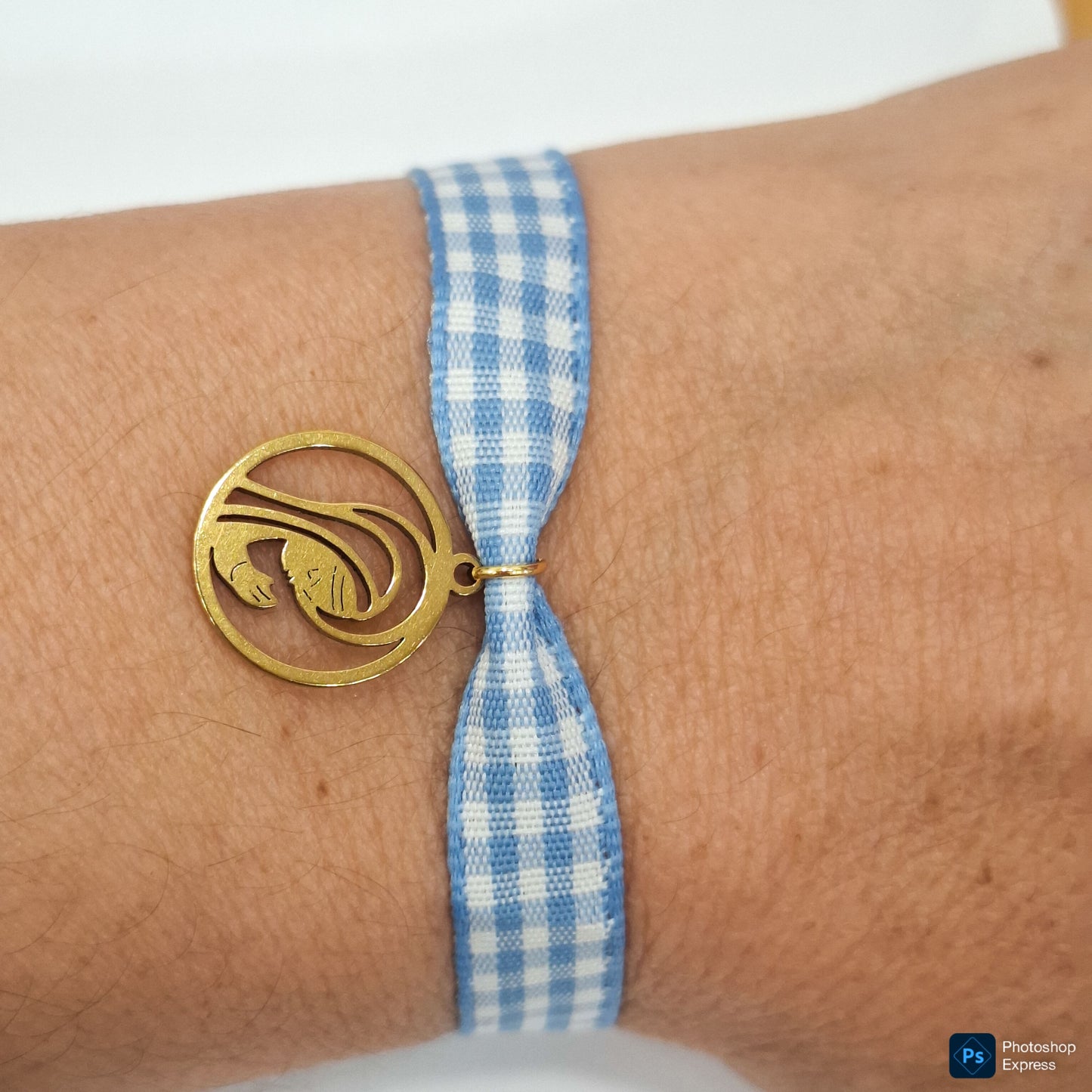 Pulsera cuadro Vichy VIRGEN NIÑA ACERO INOXIDABLE