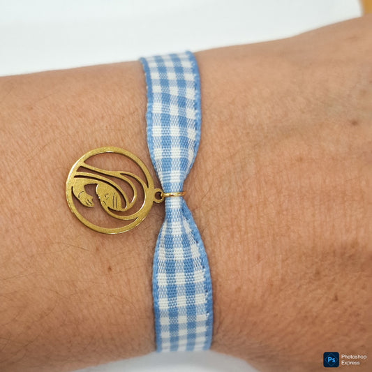 Pulsera cuadro Vichy VIRGEN NIÑA ACERO INOXIDABLE