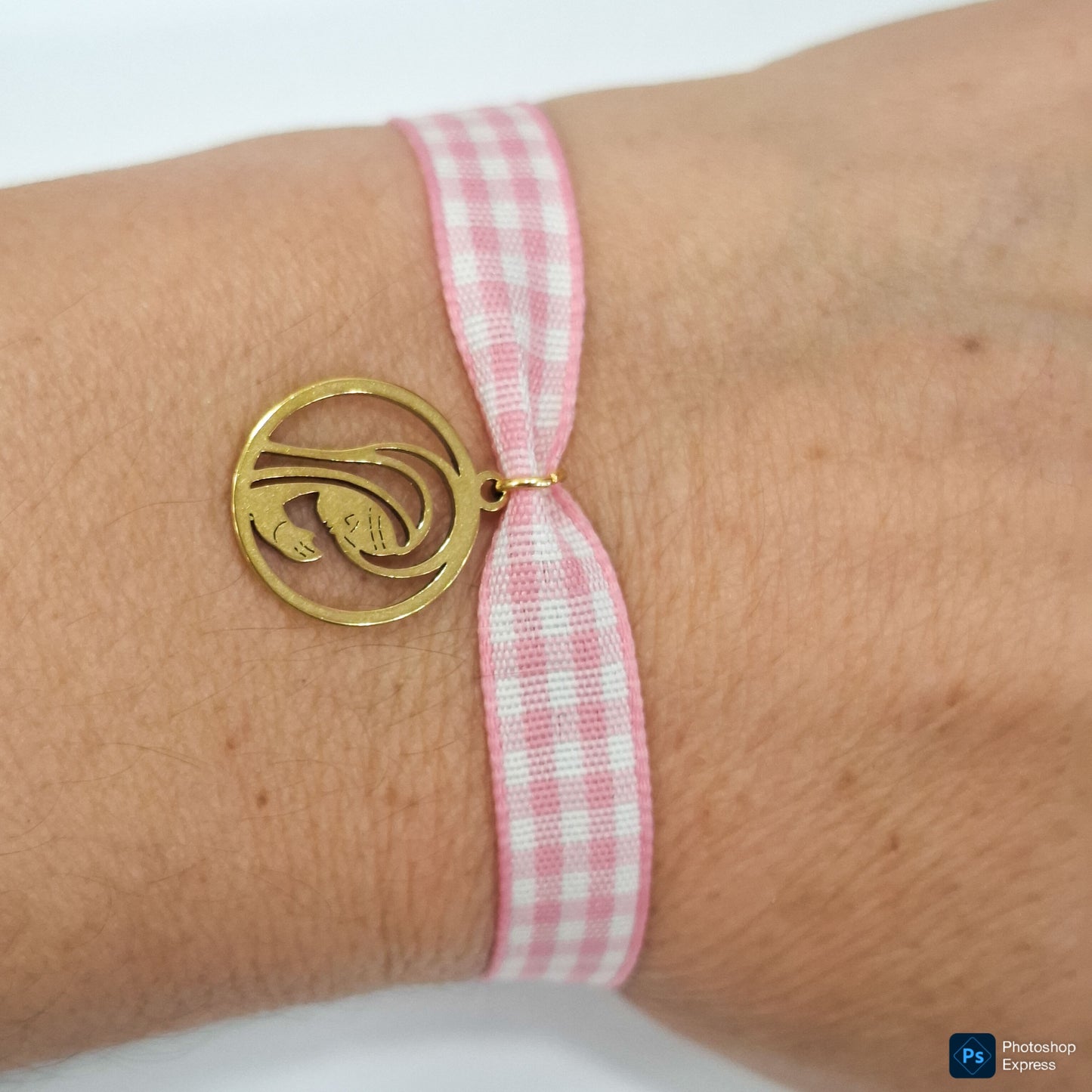 Pulsera cuadro Vichy VIRGEN NIÑA ACERO INOXIDABLE