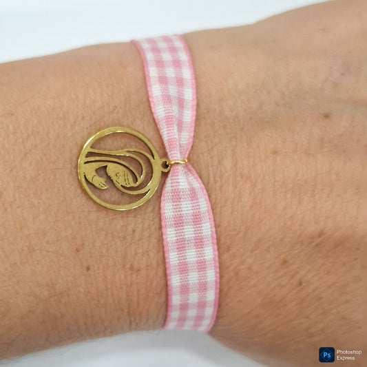 Pulsera cuadro Vichy VIRGEN NIÑA ACERO INOXIDABLE