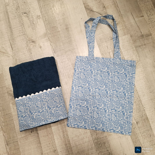 Tote y toalla AZUL personalizada con nombre