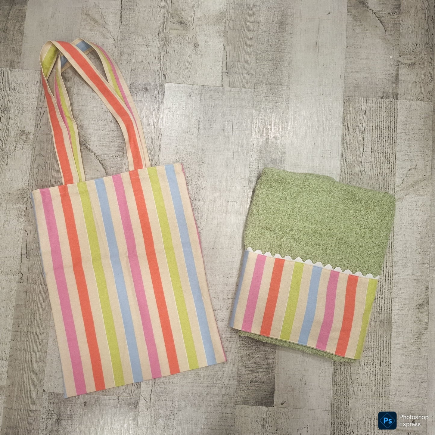 Tote y toalla RAYAS personalizada con nombre