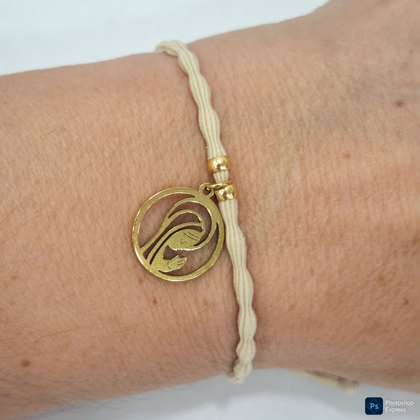 Pulsera goma rizada VIRGEN NIÑA ACERO INOXIDABLE