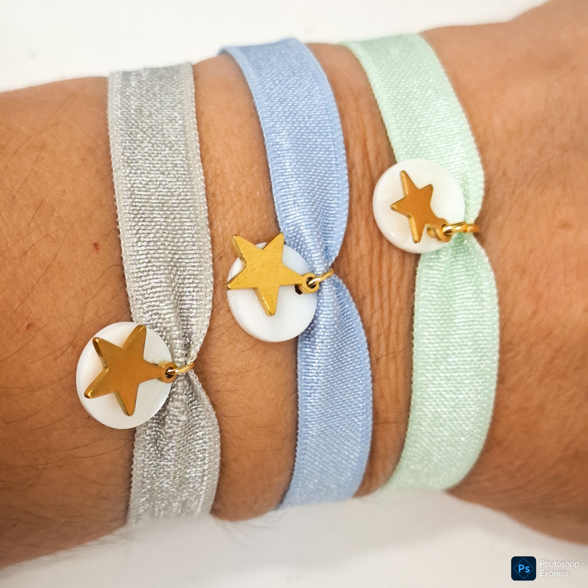 Pulsera terciopelo ELÁSTICO NÁCAR Y ESTRELLA ACERO INOXIDABLE