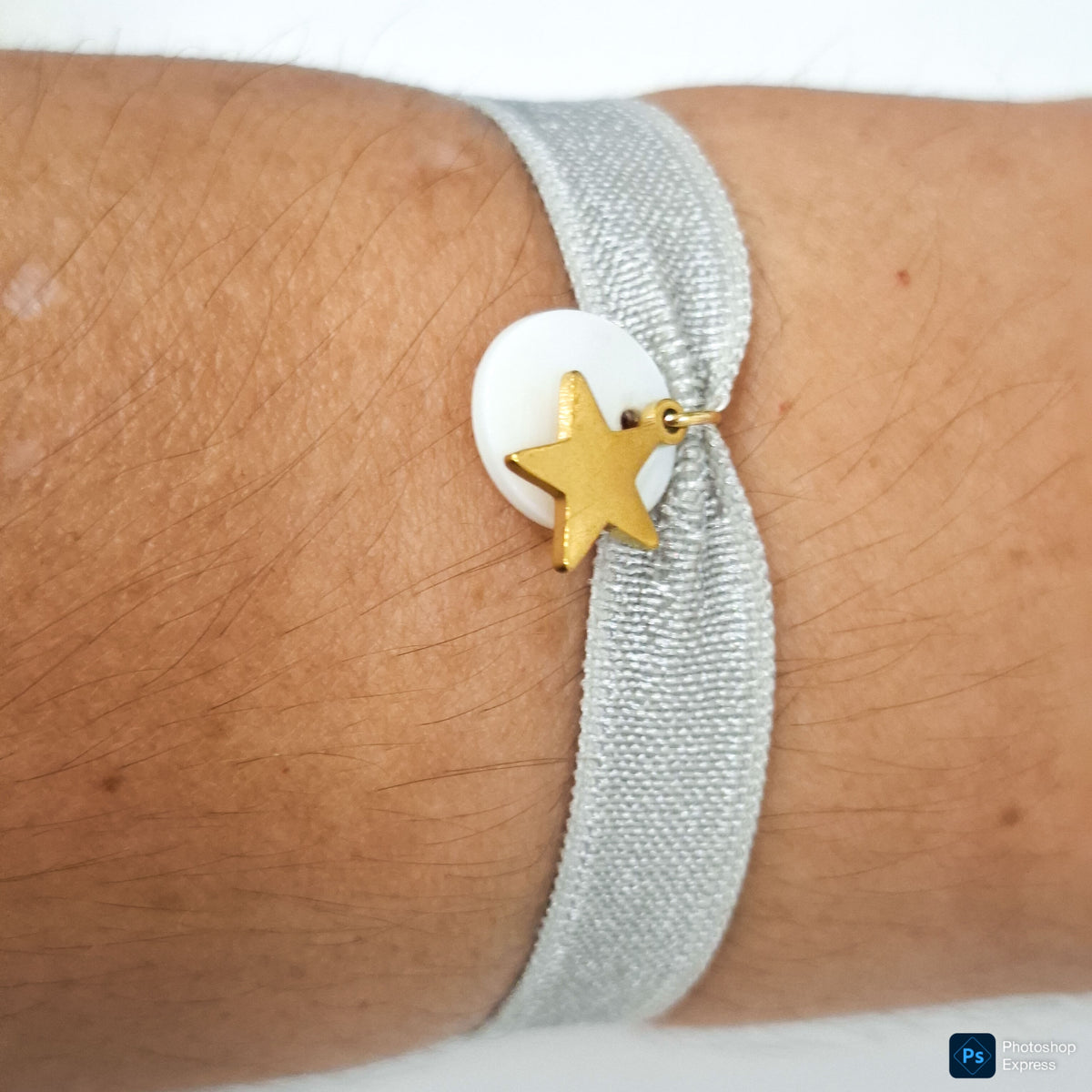 Pulsera terciopelo ELÁSTICO NÁCAR Y ESTRELLA ACERO INOXIDABLE