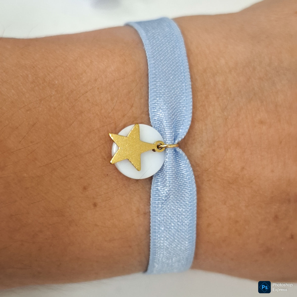 Pulsera terciopelo ELÁSTICO NÁCAR Y ESTRELLA ACERO INOXIDABLE