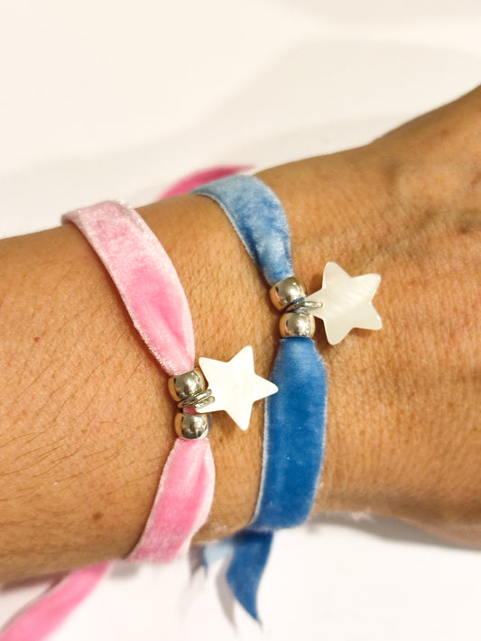 Pulsera terciopelo ELÁSTICO con ESTRELLA NÁCAR