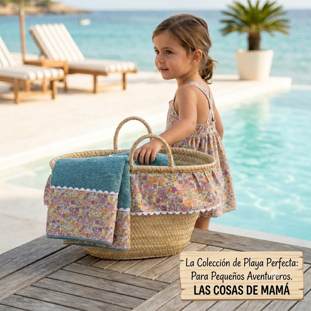 Cesto y toalla verde FLORES personalizada con nombre
