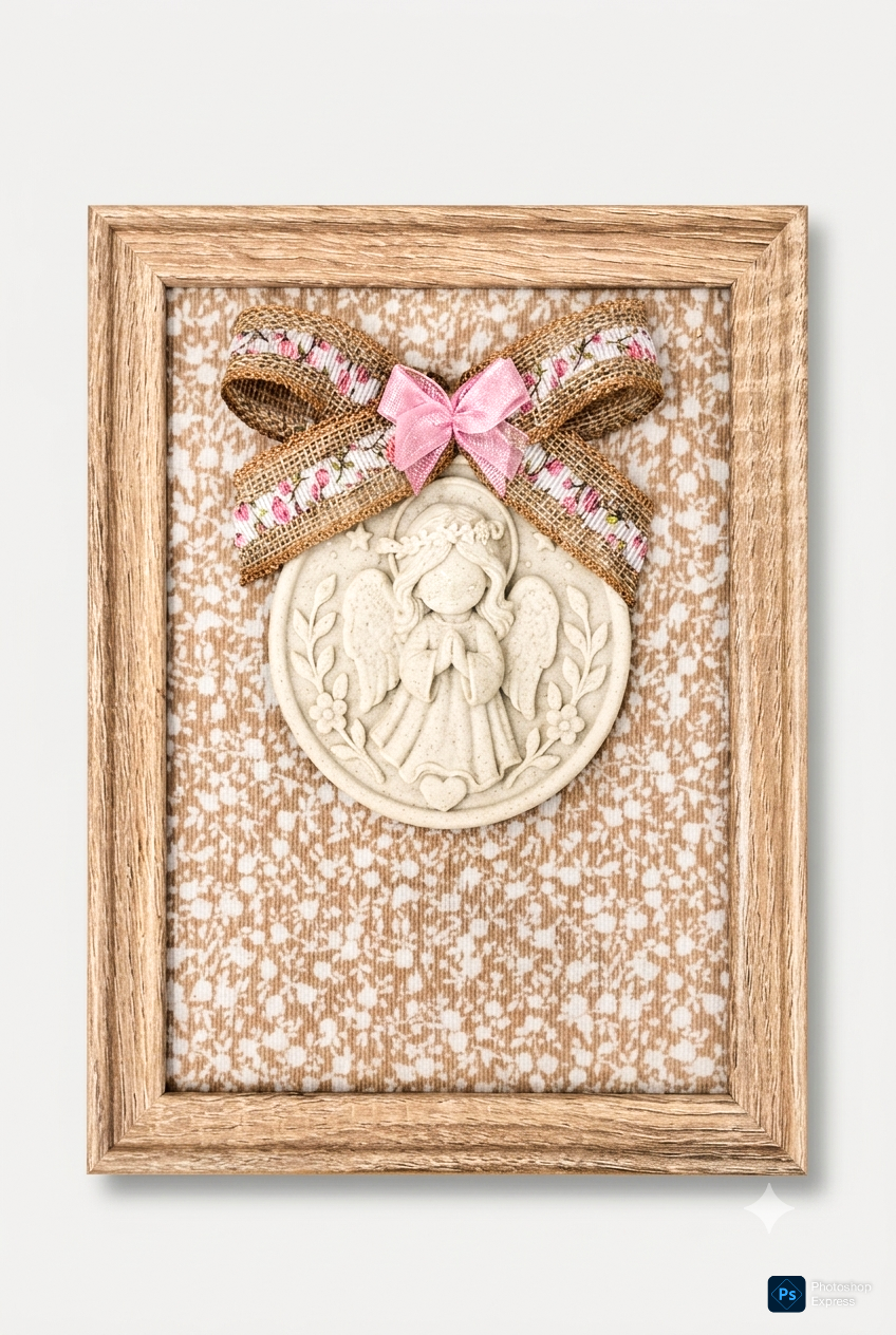 Cuadro Medallón Ángel de la Guarda Beige