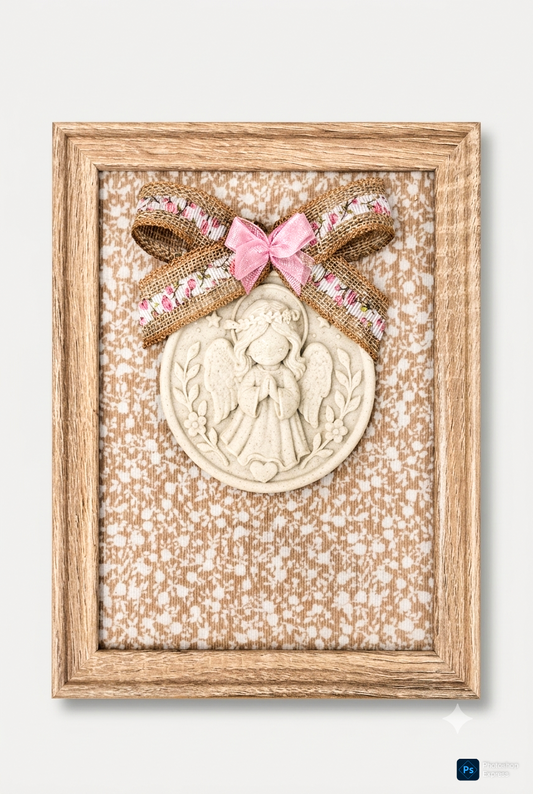 Cuadro Medallón Ángel de la Guarda Beige