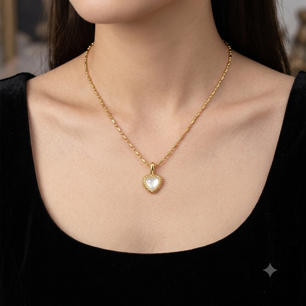 Collar ACERO CORAZÓN NÁCAR